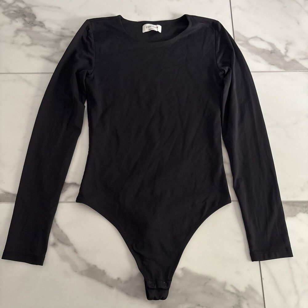 Aritzia Babaton Contour Crew Neck Bodysuit Small Black Long Sleeve